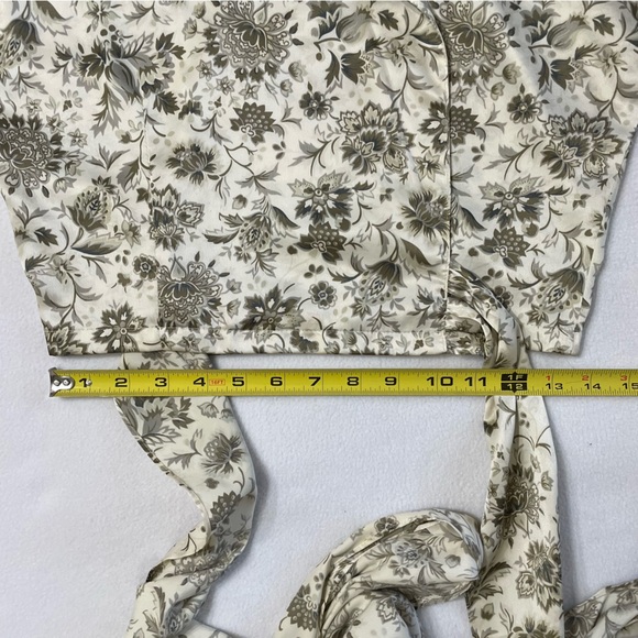 Vintage Silk Satin Tie Front Crop Top Green Floral - Picture 13 of 16